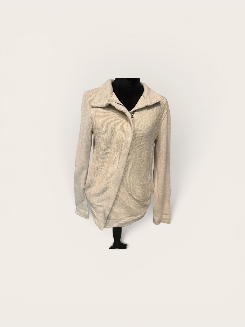 stem Cream Knit Sweater with Subtle Blue Logo
